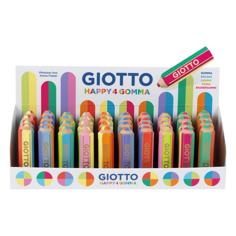 Espositore 40 gomme Giotto Happy Gomma 4 tonalità di colore F234900